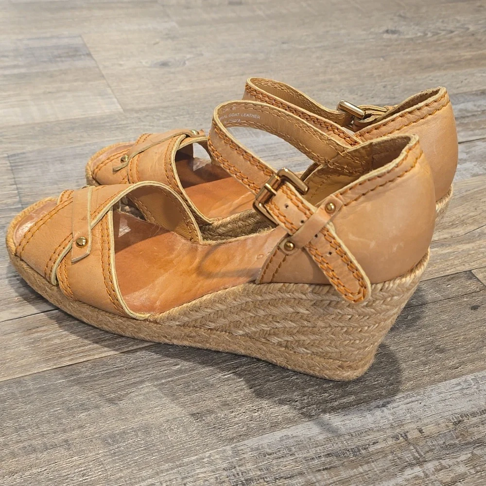 Apepazza‎ Tan Suede Espadrilles Leather Wedge Sandals Size 8.5